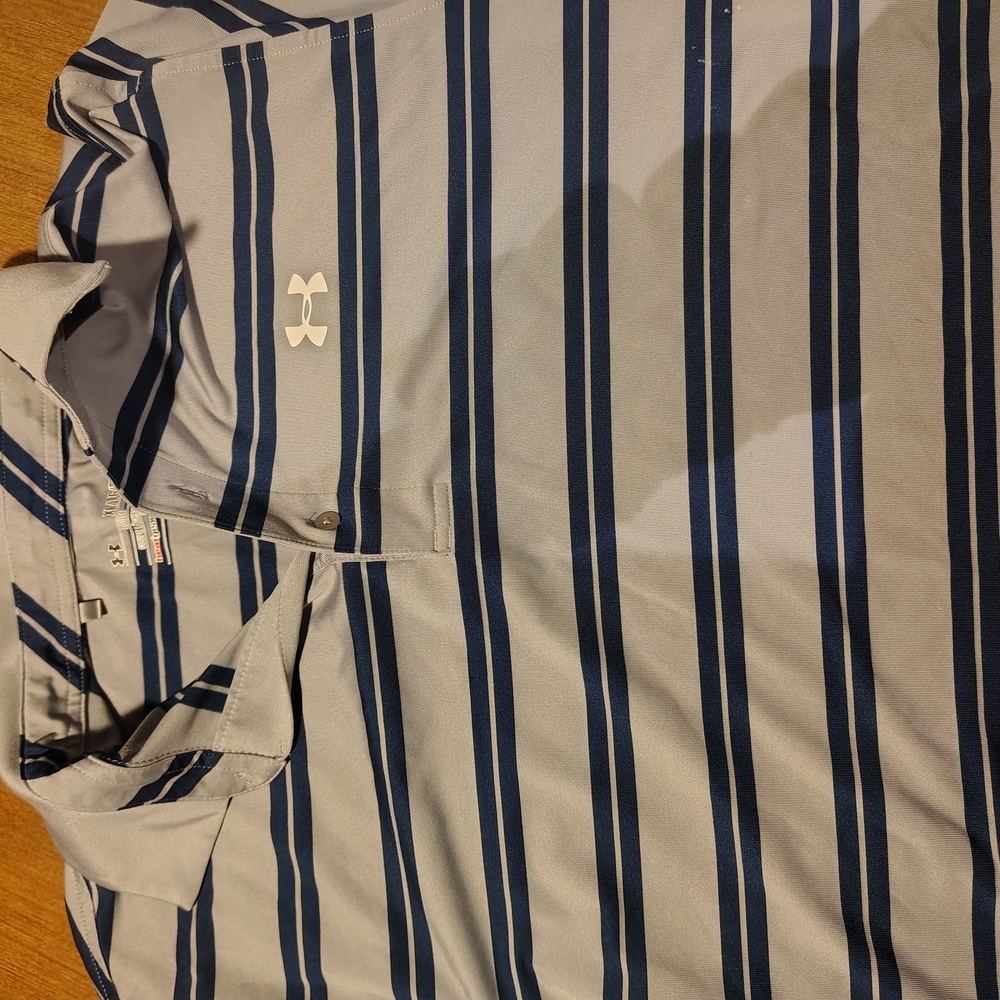Under Armour Men's Polo with Navy and Light Blue Stripes